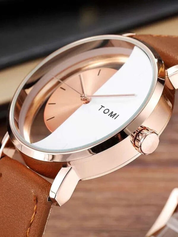 TOMI T-080 Unisex Fashion Watch – Half Transparent Dial, Leather Strap, Water-Resistant - Image 14