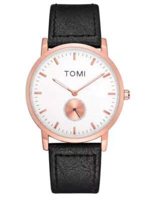 TOMI T-072 Slim Dial Quartz Watch – Leather Strap, Unisex Fashion