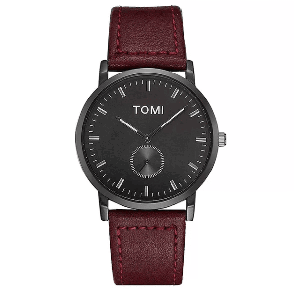 TOMI T-072 Chronograph Watch Slim Dial Quartz Leather Strap - Tomi Watches