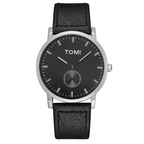 TOMI T-072 Chronograph Watch Slim Dial Quartz Leather Strap - Tomi Watches