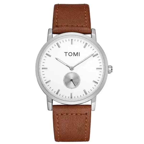 TOMI T-072 Slim Dial Quartz Watch – Leather Strap, Unisex Fashion - Image 2