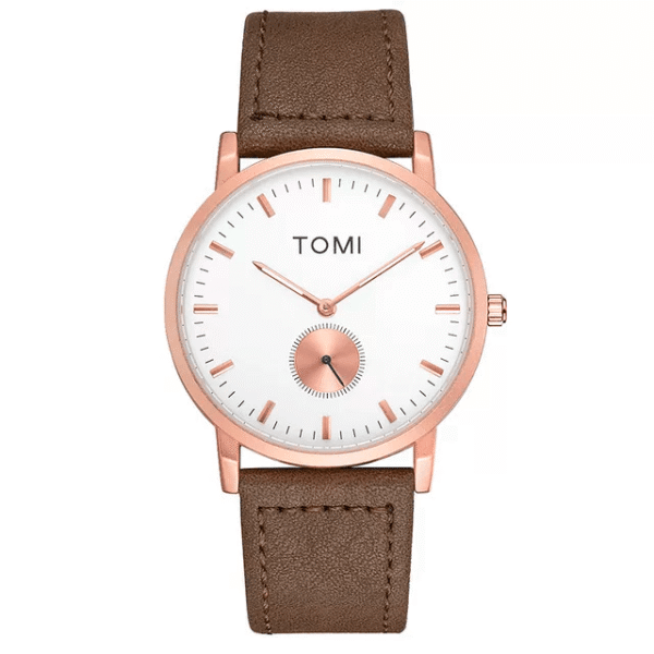 TOMI T-072 Chronograph Watch Slim Dial Quartz Leather Strap - Tomi Watches