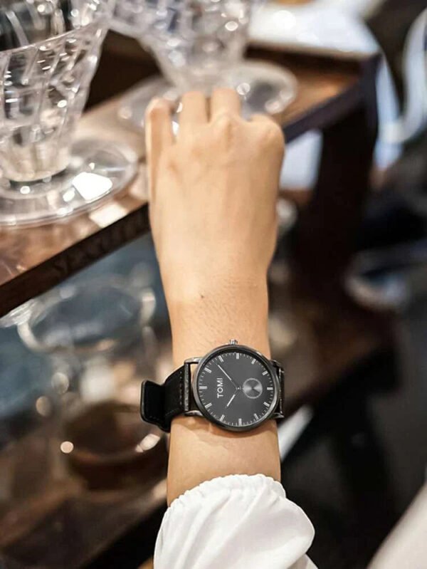 TOMI T-072 Slim Dial Quartz Watch – Leather Strap, Unisex Fashion - Image 7