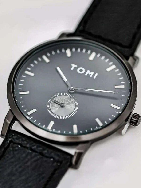 TOMI T-072 Slim Dial Quartz Watch – Leather Strap, Unisex Fashion - Image 9