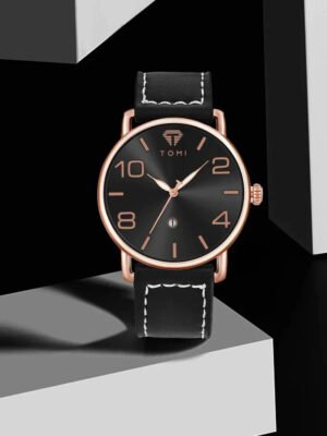 TOMI T-035 Men Wrist Watch Quartz Date Round Dial RoseGold-Black - Tomi Watches