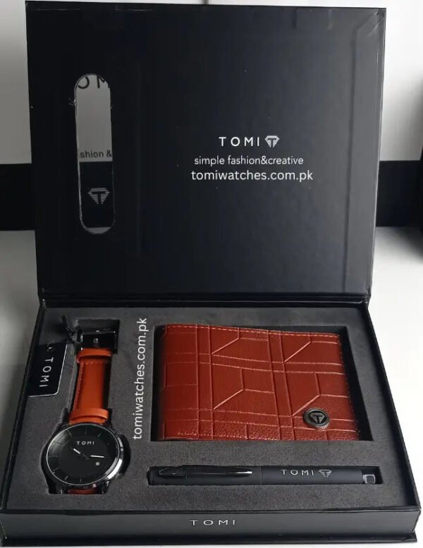 TOMI T-101 Gift Set – Watch, Leather Wallet & Pen for Men | The Tomi Watches - Image 4