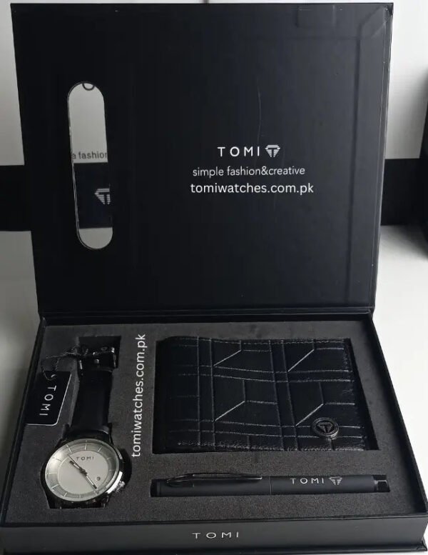 TOMI T-101 Gift Set – Watch, Leather Wallet & Pen for Men | The Tomi Watches - Image 3
