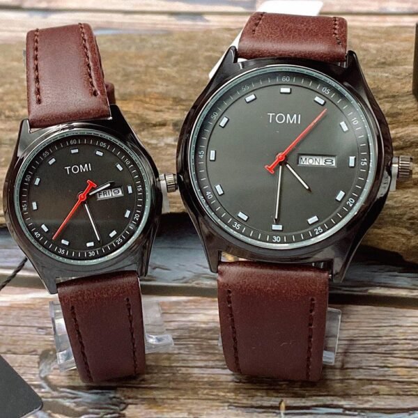 TOMI T-030 Couple Watch Date Day Leather Straps - Tomi Watches