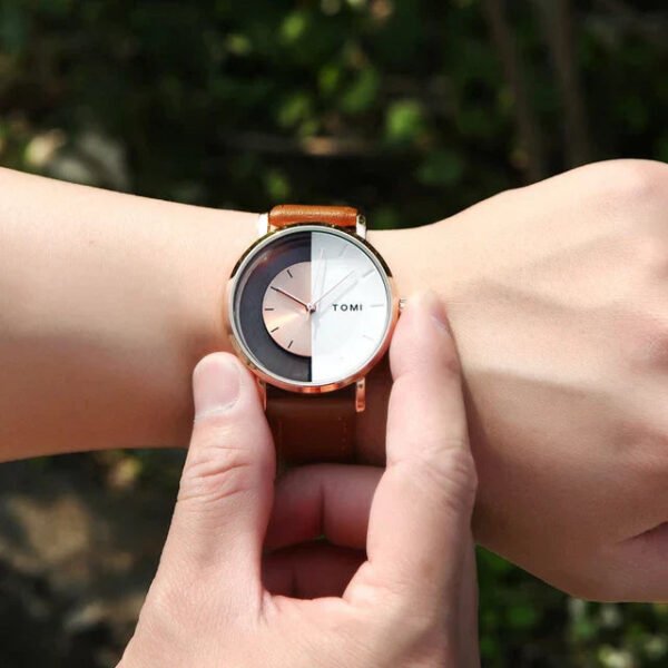 TOMI T-080 Unisex Fashion Watch – Half Transparent Dial, Leather Strap, Water-Resistant - Image 11
