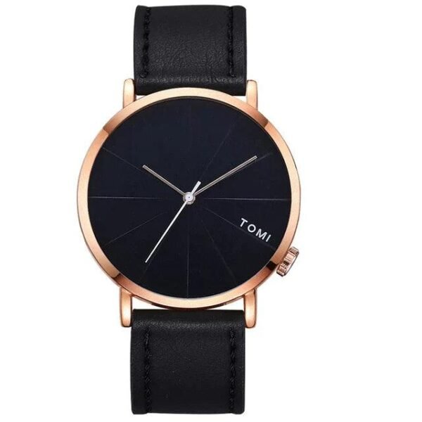 Black Gold TOMI T-082 Round Dial Quartz Slim Dial Watch - Tomi Watches