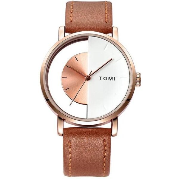 TOMI T-080 Unisex Watch Half Transparent Leather Strap - Tomi Watches