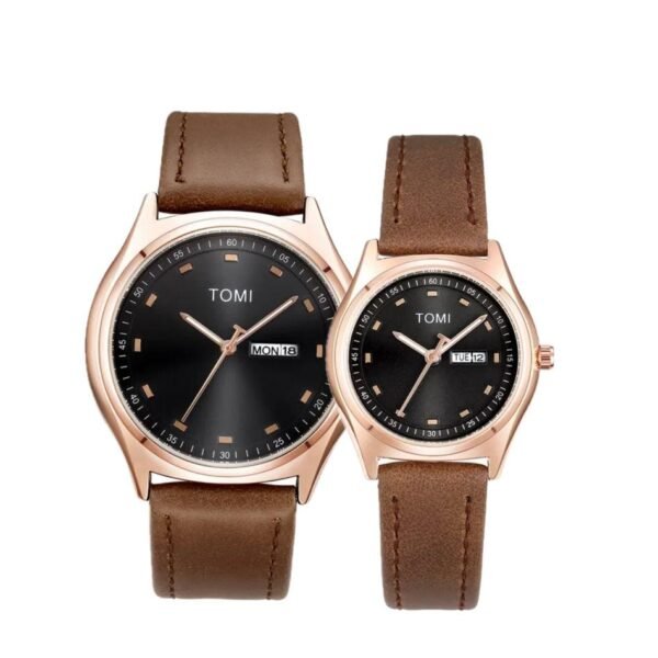 TOMI T-030 Couple Watch Date Day Leather Straps - Tomi Watches