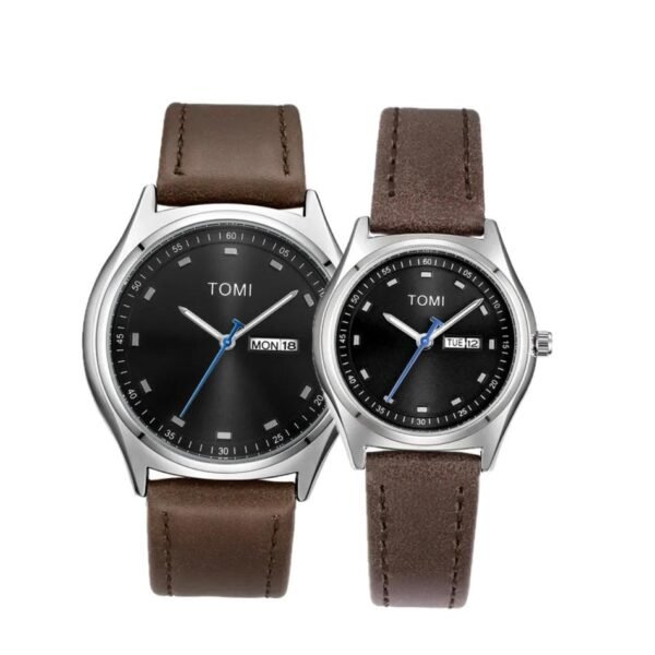 TOMI T-030 Couple Watch Date Day Leather Straps - Tomi Watches