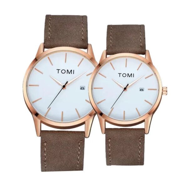 TOMI T-071 Couple Leather Watch – Stylish Matching Set for Him & Her - Image 4