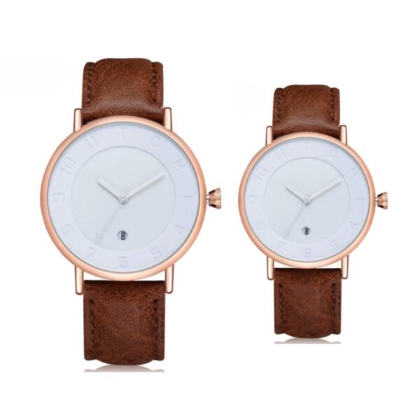TOMI T-085 Couple Watch Date Quartz Leather Straps - Tomi Watches
