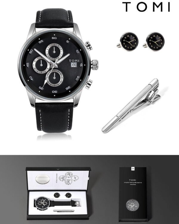 TOMI T-601 Luxury Business Chronograph Watch Tie Pin Cufflinks - Tomi Watches