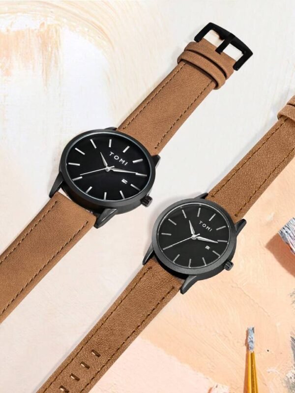TOMI T-071 Couple Leather Watch – Stylish Matching Set for Him & Her - Image 8