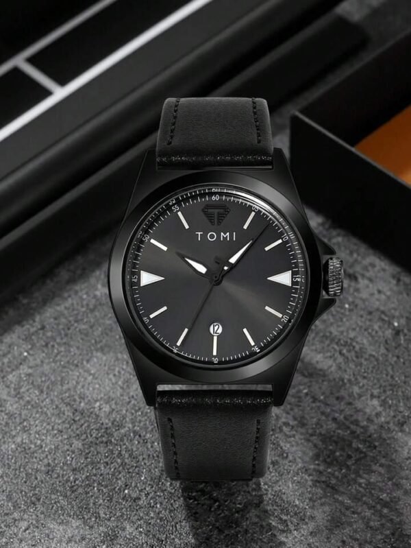 All Black TOMI T-041 Business Watch Date Quartz - Tomi Watches